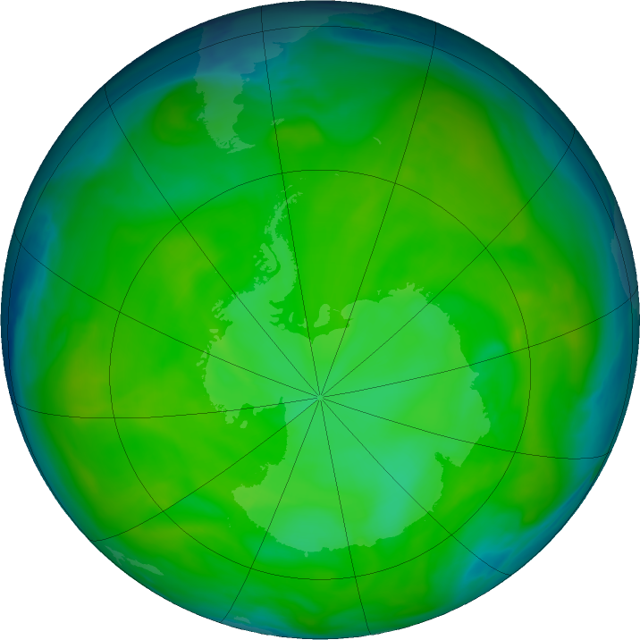 Antarctic ozone map for 04 December 2016